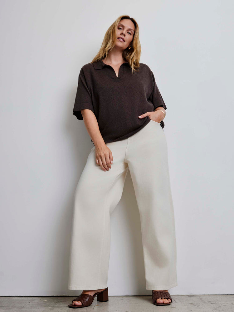 Ecru Wide Leg Jeans