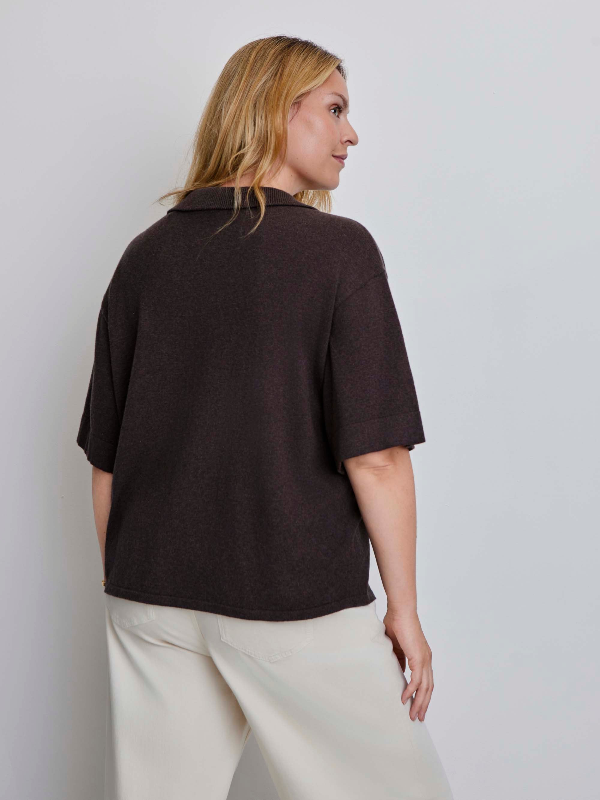 Brown Polo Neck Short Sleeve Jumper