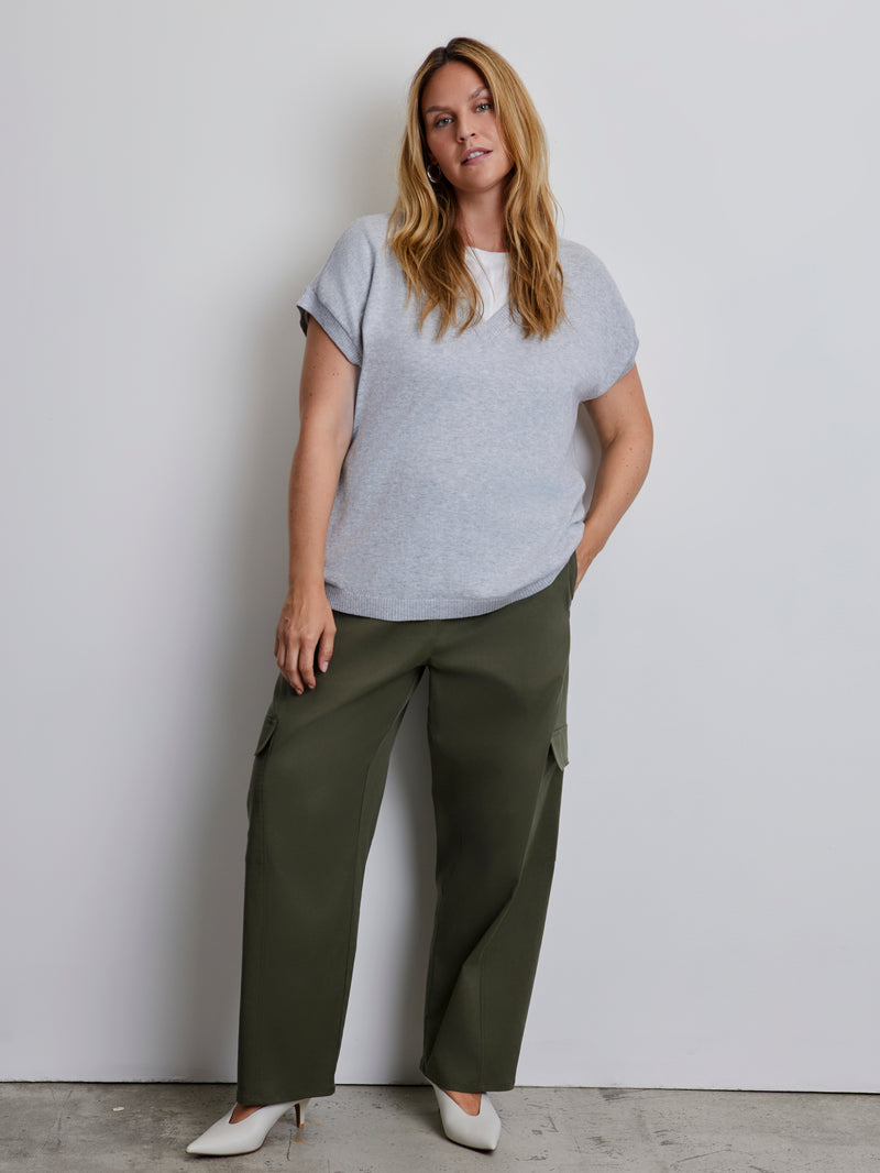 Khaki Drawstring Cargo Wide Leg Trousers