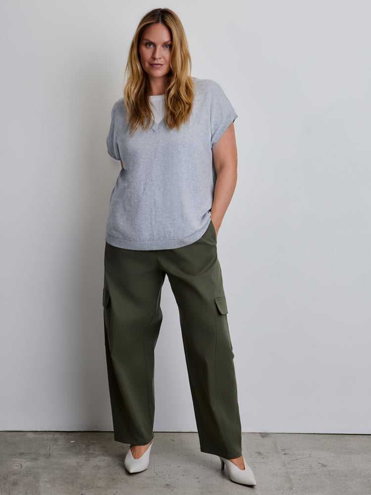 Khaki Drawstring Cargo Wide Leg Trousers