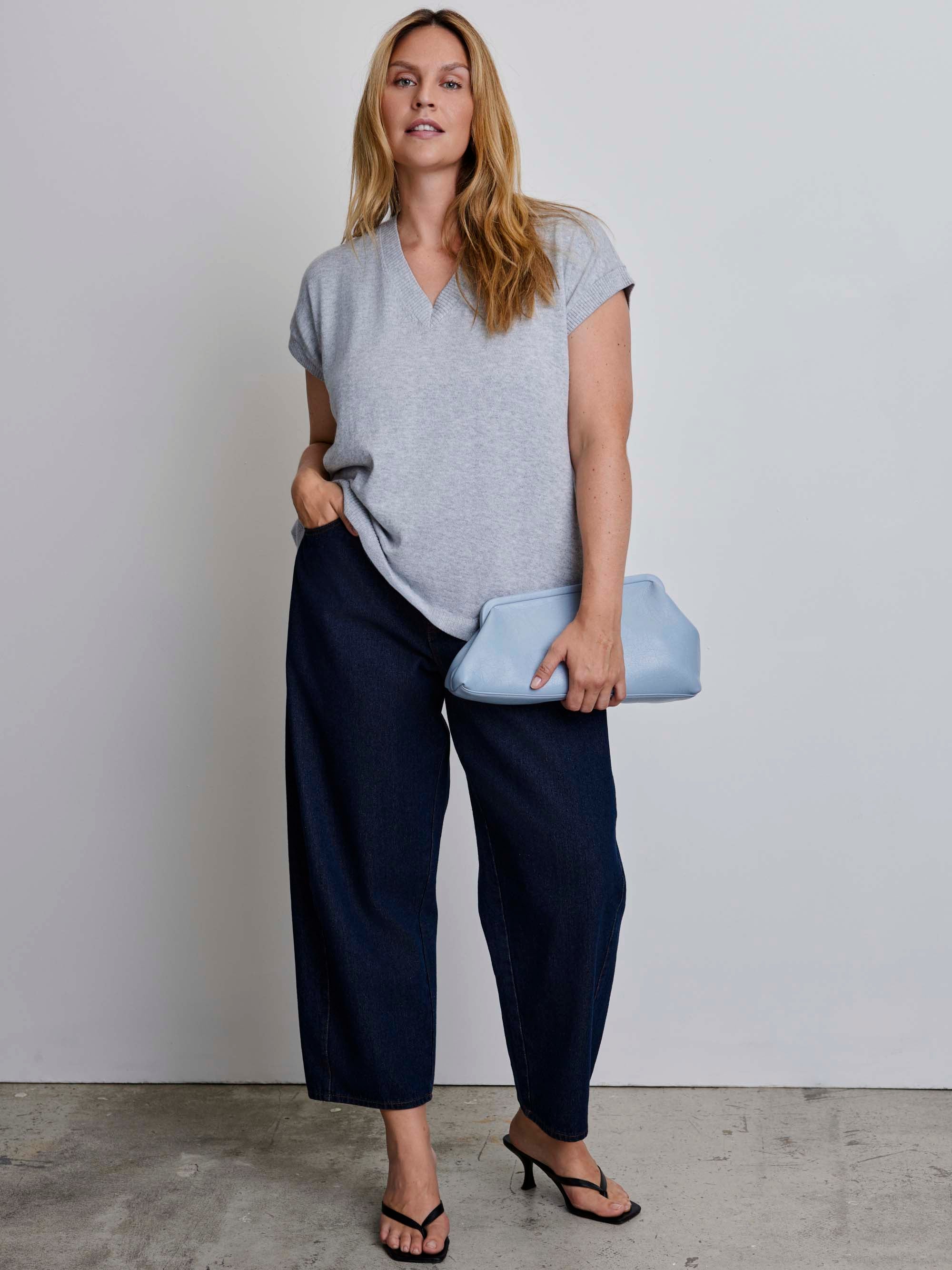 Grey V-Neck Knitted Vest