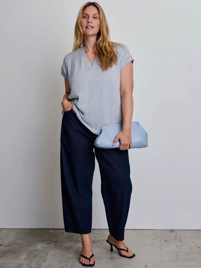 Grey V-Neck Knitted Vest
