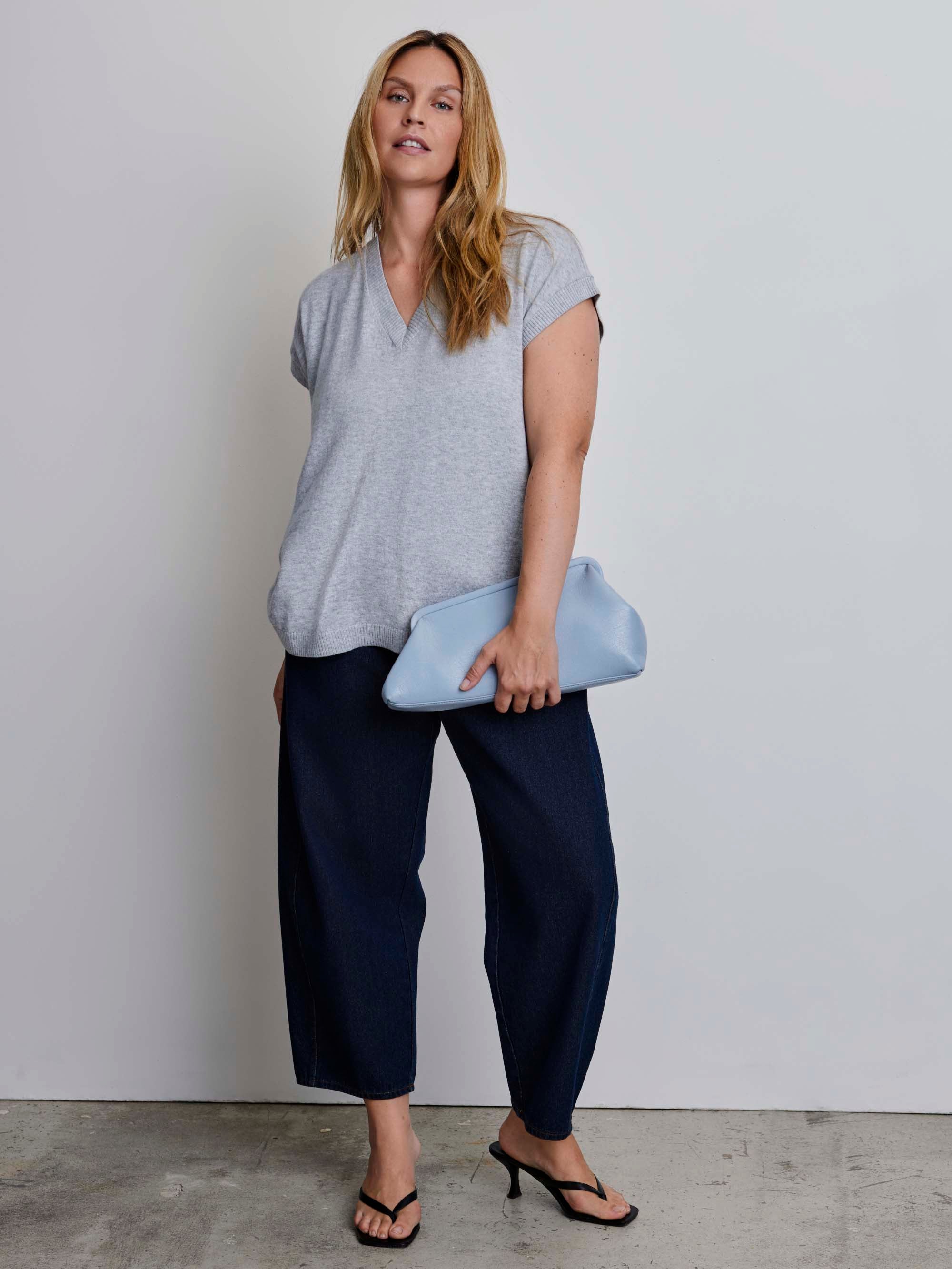 Grey V-Neck Knitted Vest