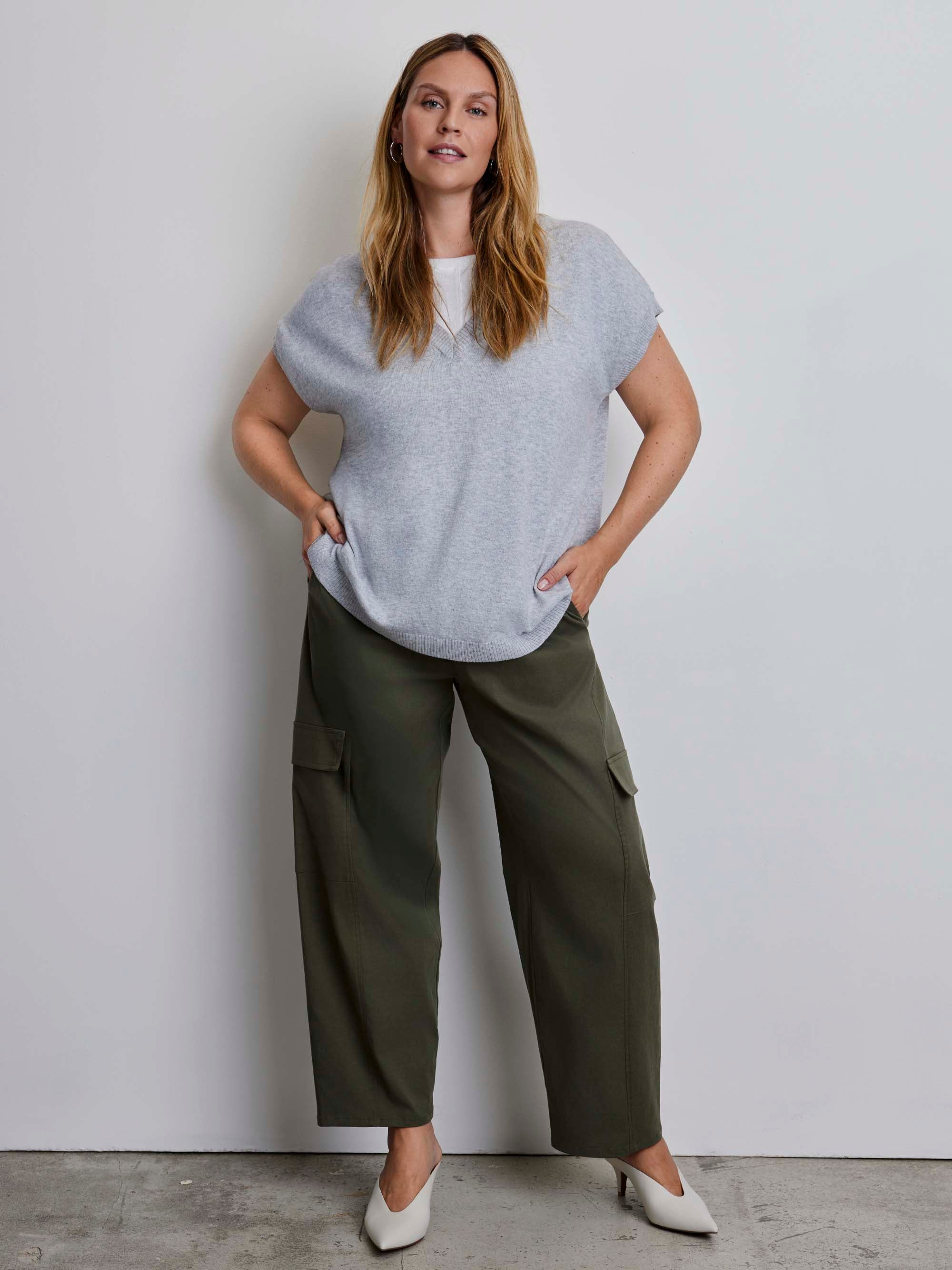 Grey V-Neck Knitted Vest