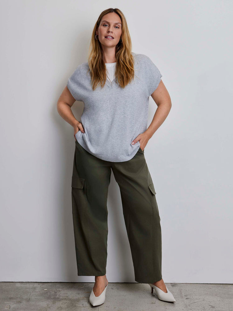 Khaki Drawstring Cargo Wide Leg Trousers