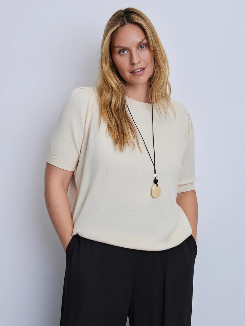 Ivory Puff Sleeve Fine Knit Short Sleeve Jumper