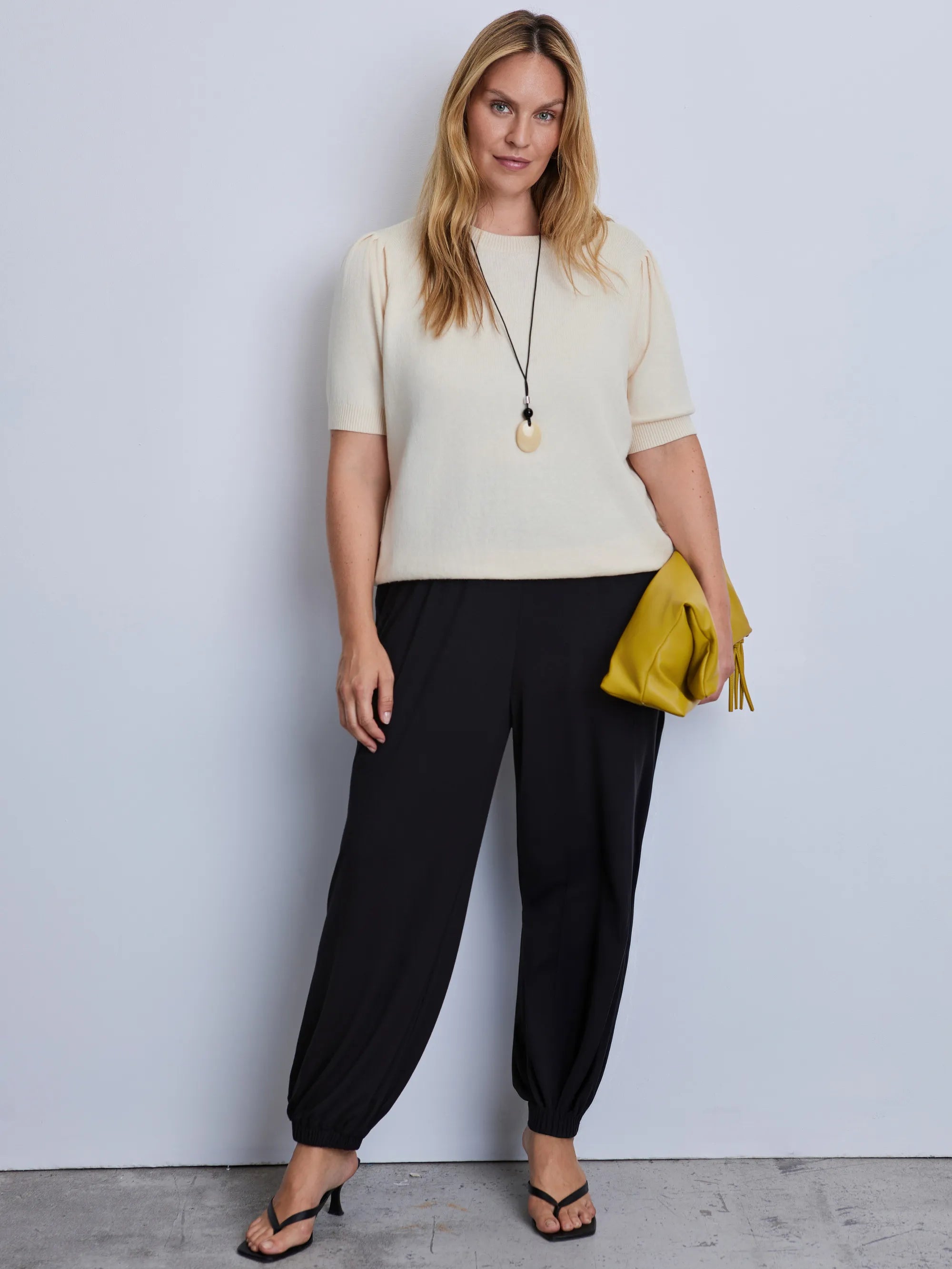 Ivory Puff Sleeve Fine Knit Short Sleeve Jumper