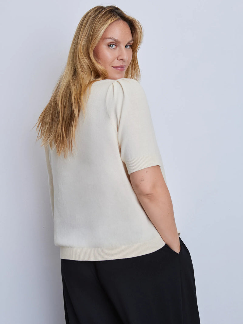 Ivory Puff Sleeve Fine Knit Short Sleeve Jumper