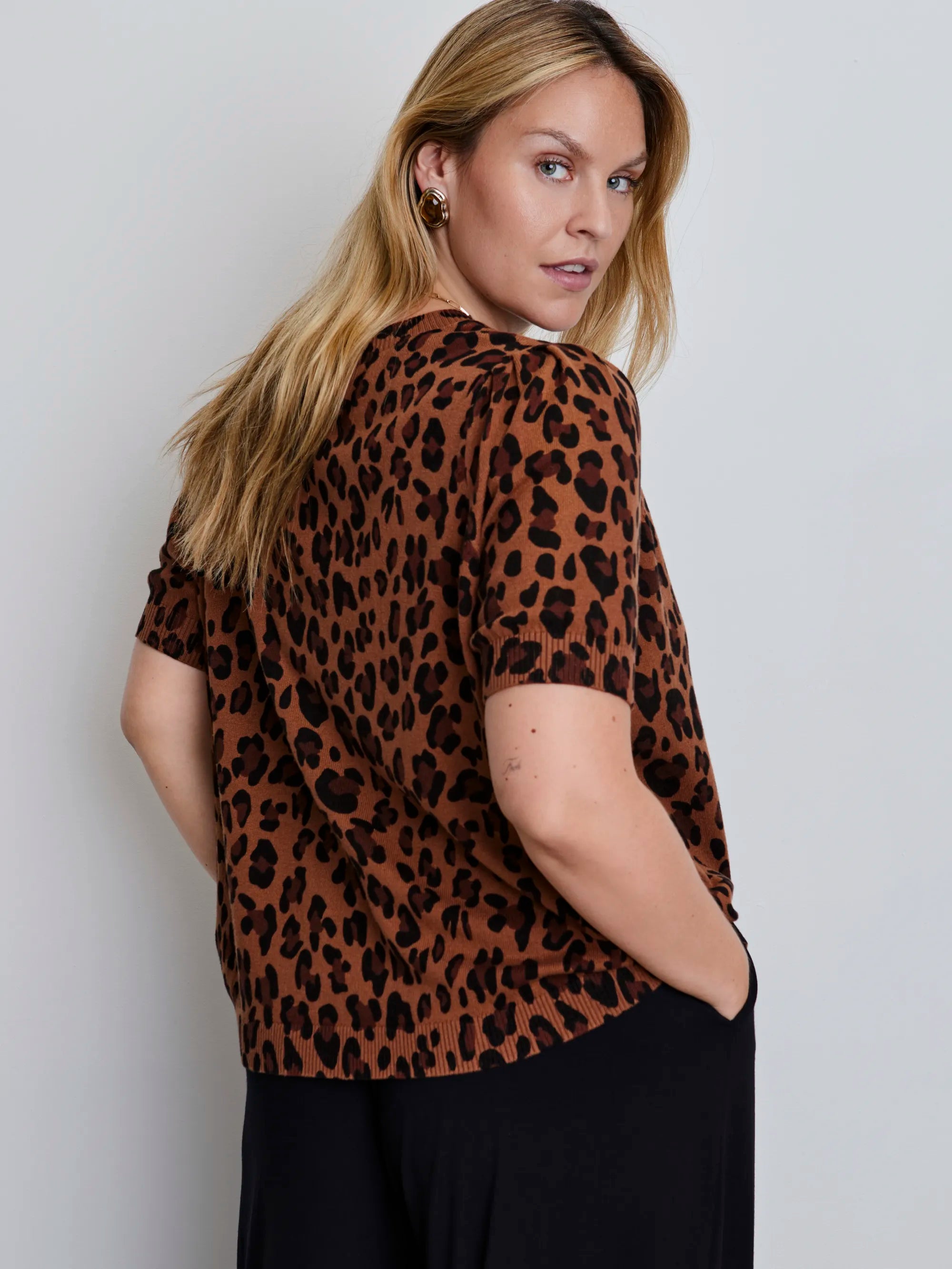 Leopard Print Short Sleeve Knitted Jumper