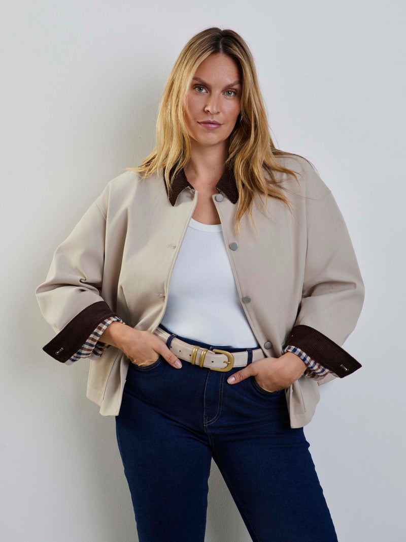 Plus size oatmeal utility jacket