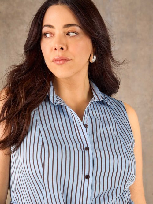 Blue And Chocolate Stripe Maxi Shirt Dress