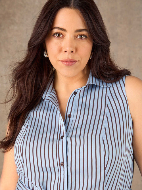 Blue And Chocolate Stripe Maxi Shirt Dress