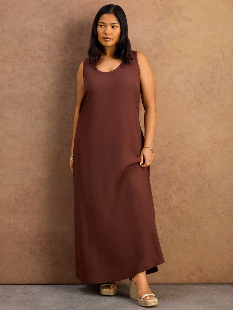 Chocolate Scoop Neck Maxi Dress Curve Plus Size Clothing  