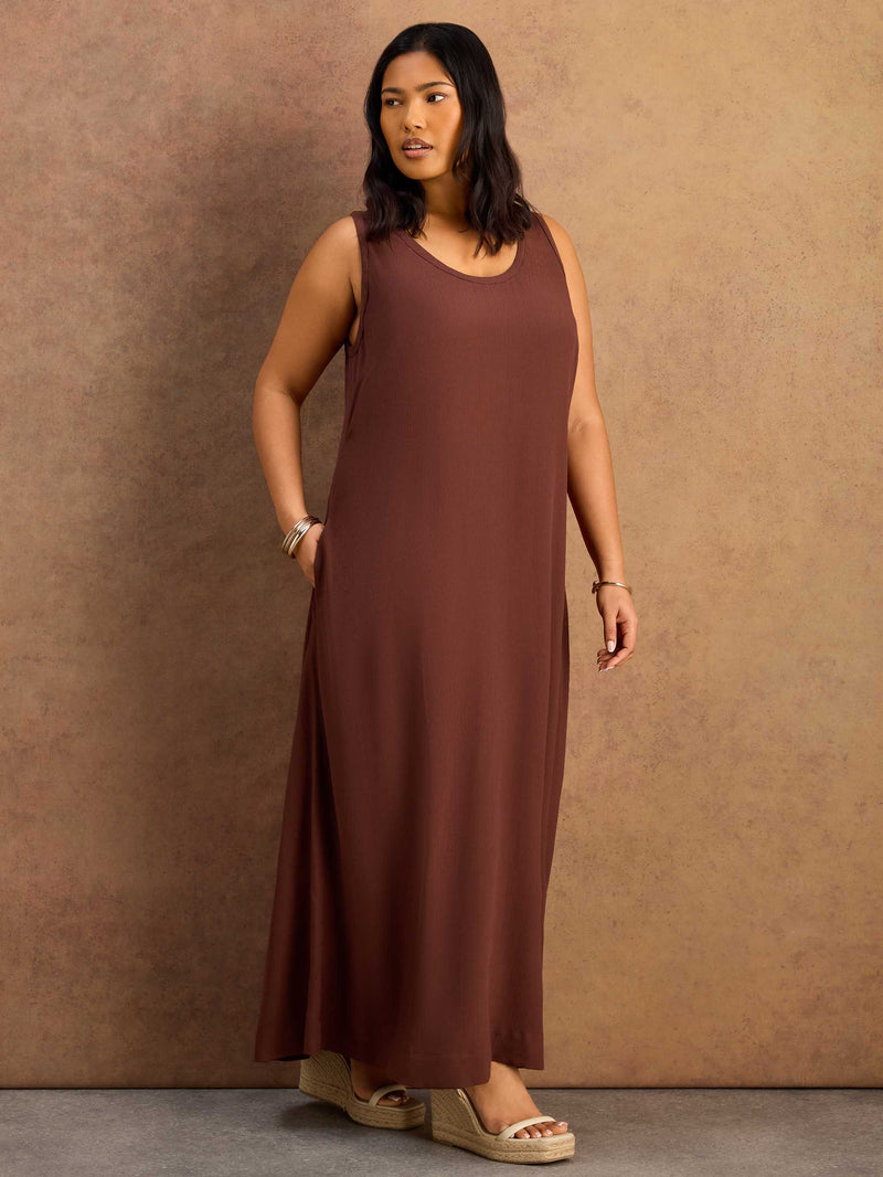 Chocolate Scoop Neck Maxi Dress Curve Plus Size Clothing  