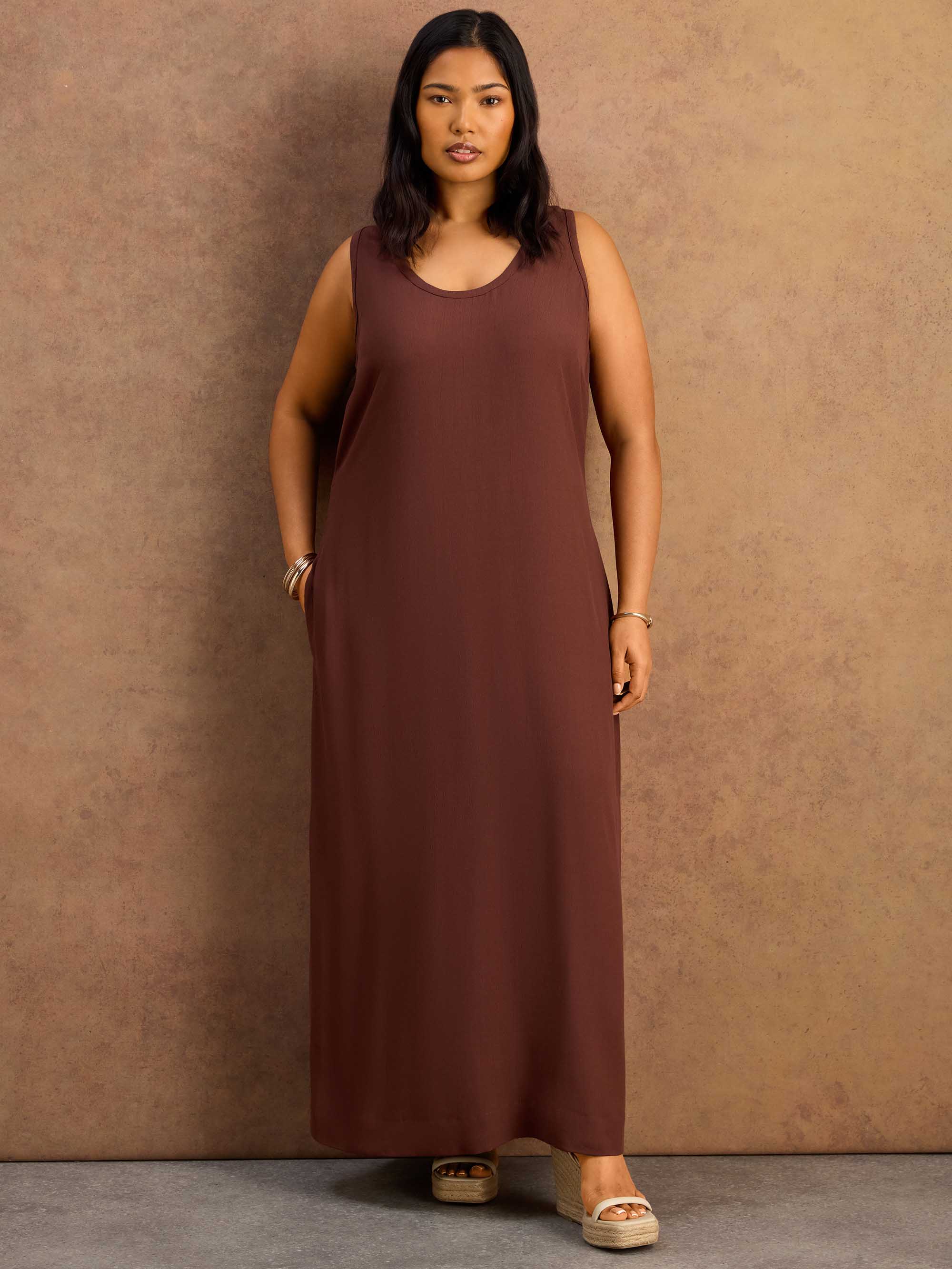 chocolate brown plus size dress Chocolate Scoop Neck Maxi Dress