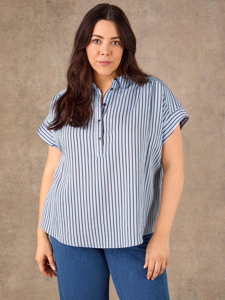 Blue And Chocolate Stripe Short Sleeve Shirt
