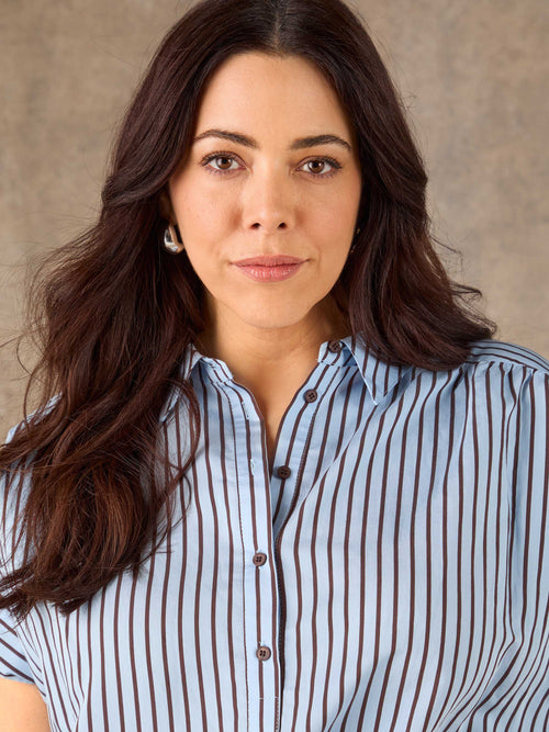 Blue And Chocolate Stripe Short Sleeve Shirt