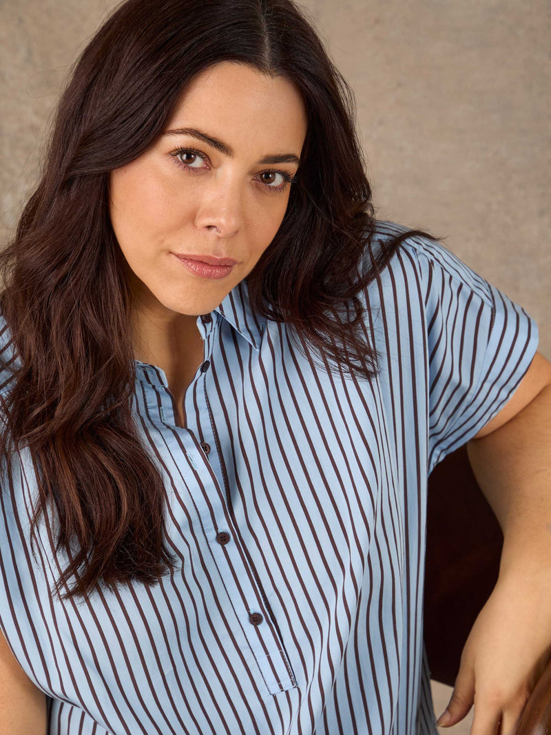 Blue And Chocolate Stripe Short Sleeve Shirt