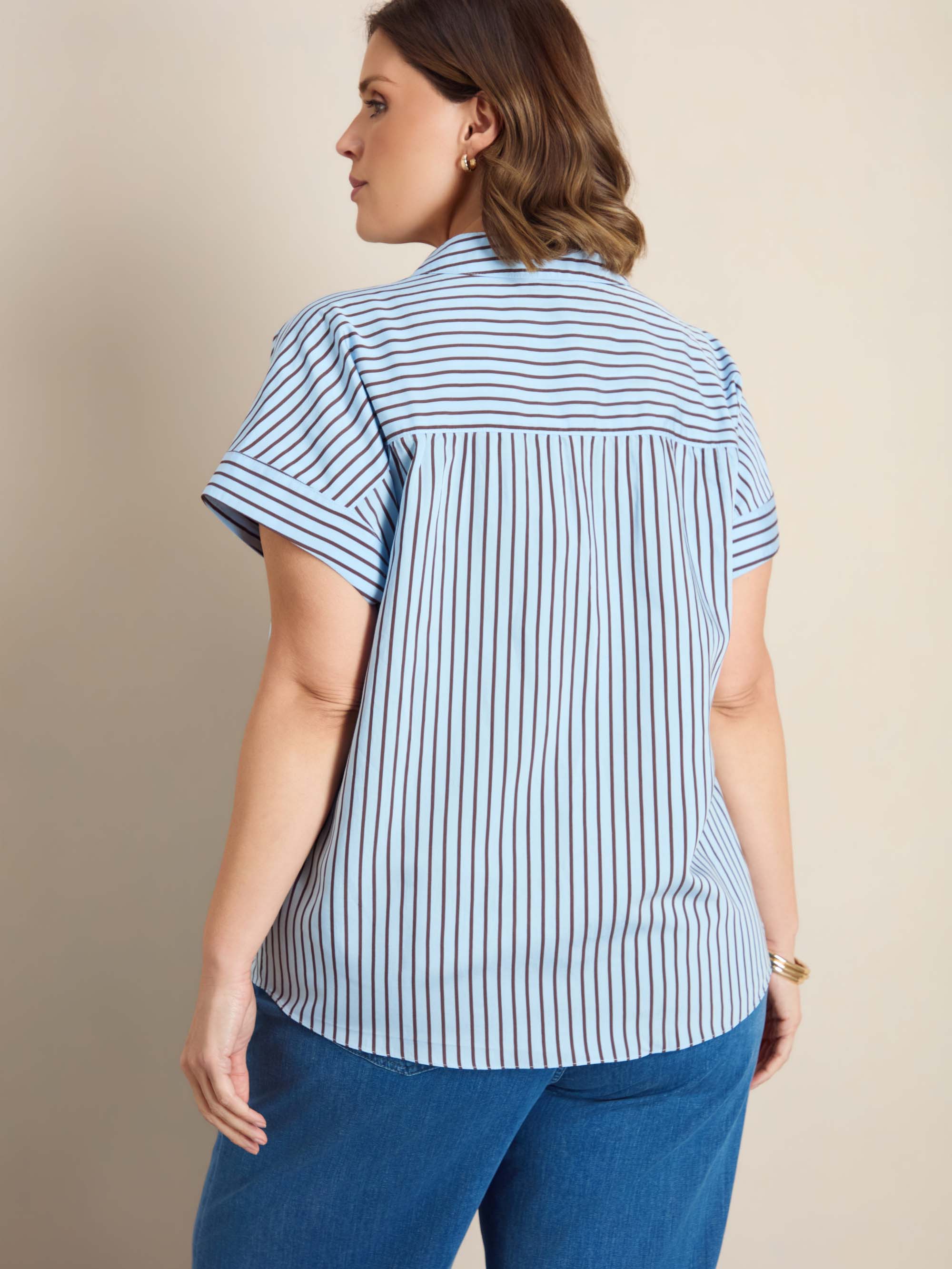 Blue And Chocolate Stripe Short Sleeve Shirt