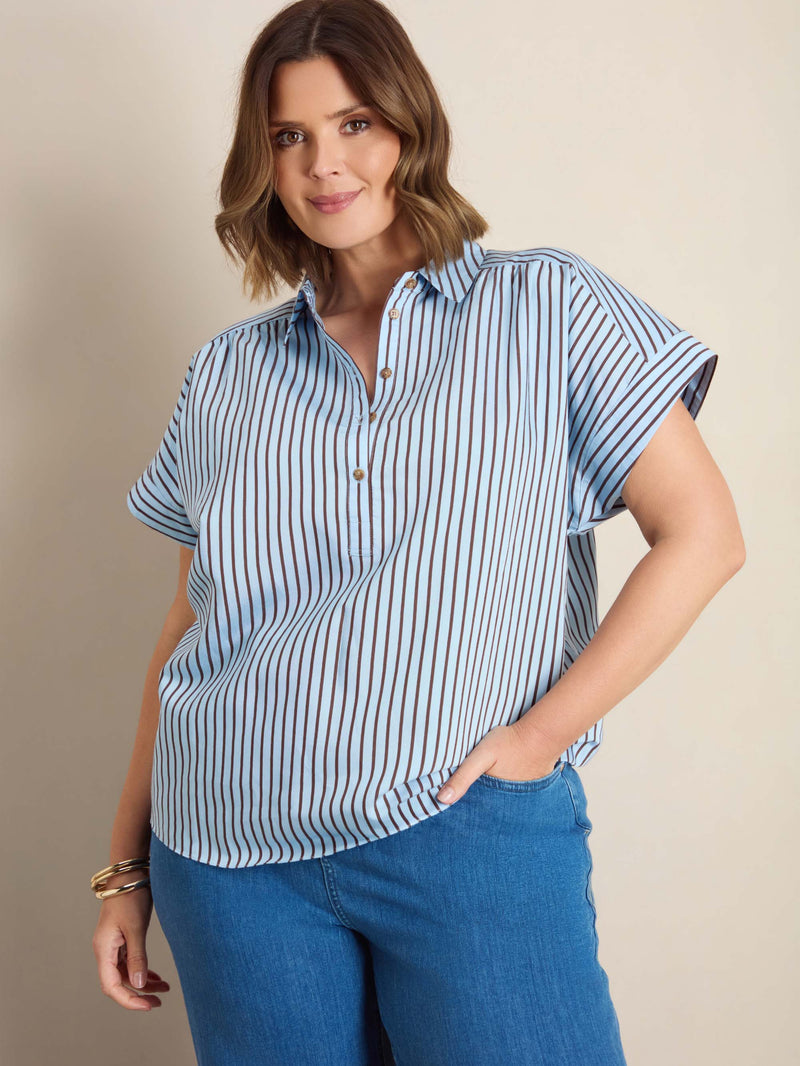 Blue And Chocolate Stripe Short Sleeve Shirt