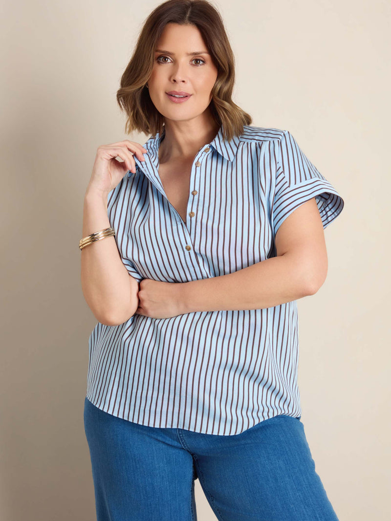 Blue And Chocolate Stripe Short Sleeve Shirt