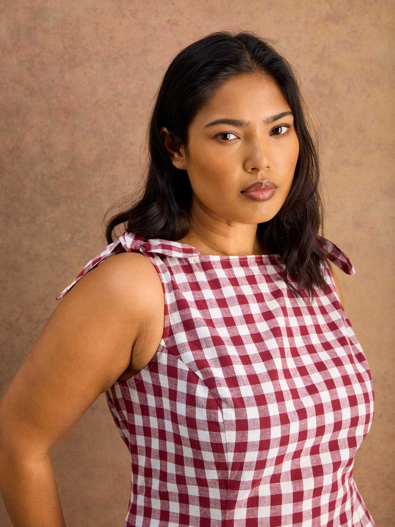 Red Peplum Bow Tie Top