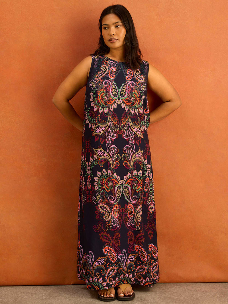 Black Paisley Print Maxi Dress