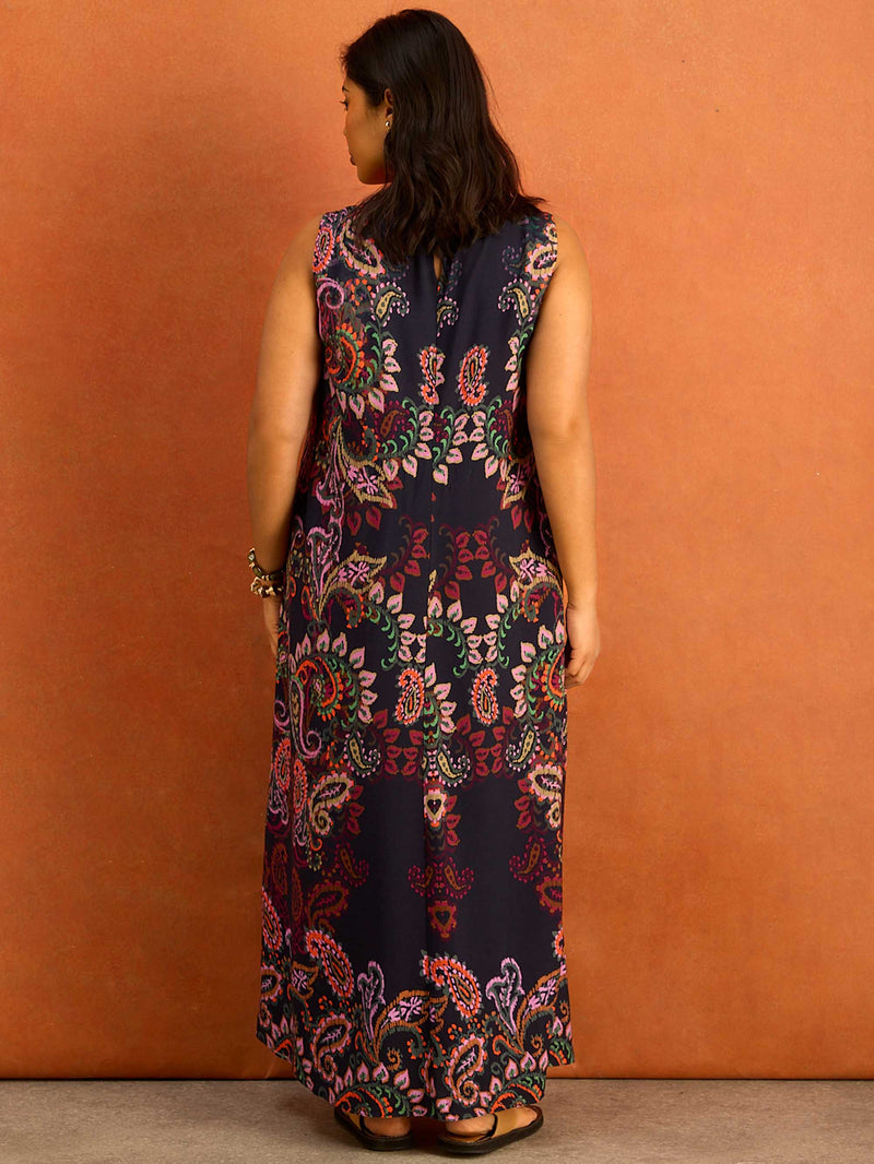 Black Paisley Print Maxi Dress