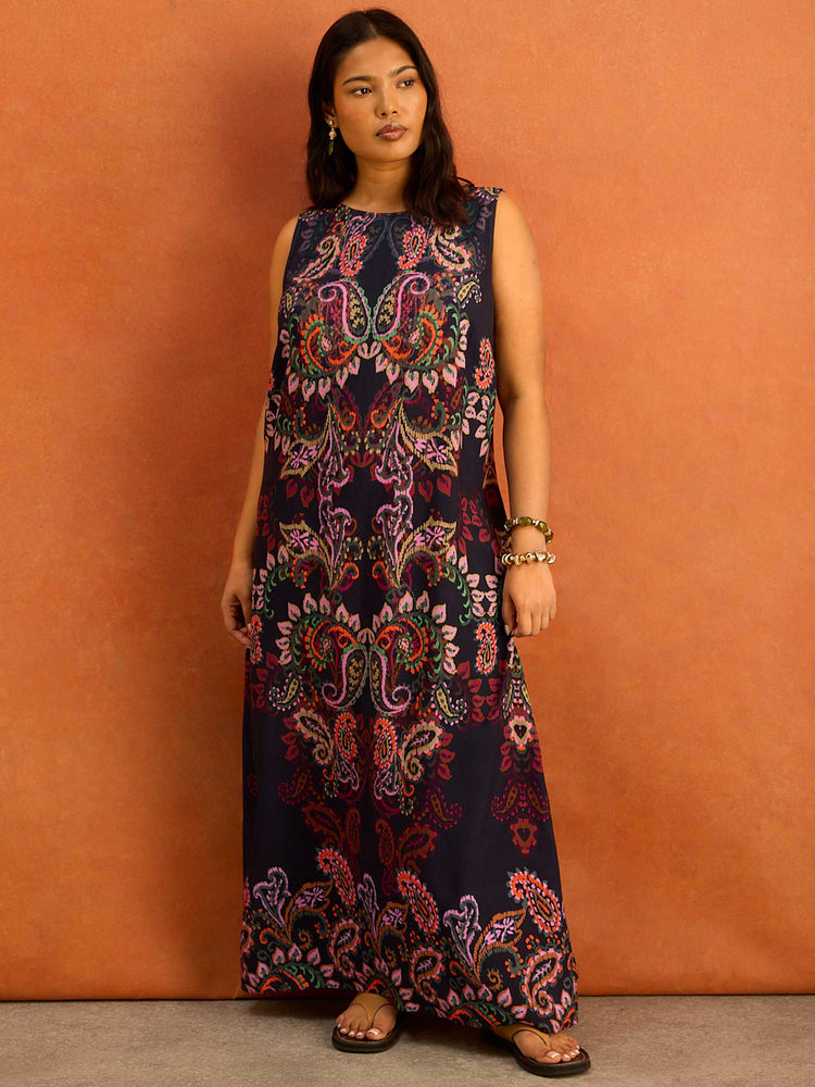 Black Paisley Print Maxi Dress