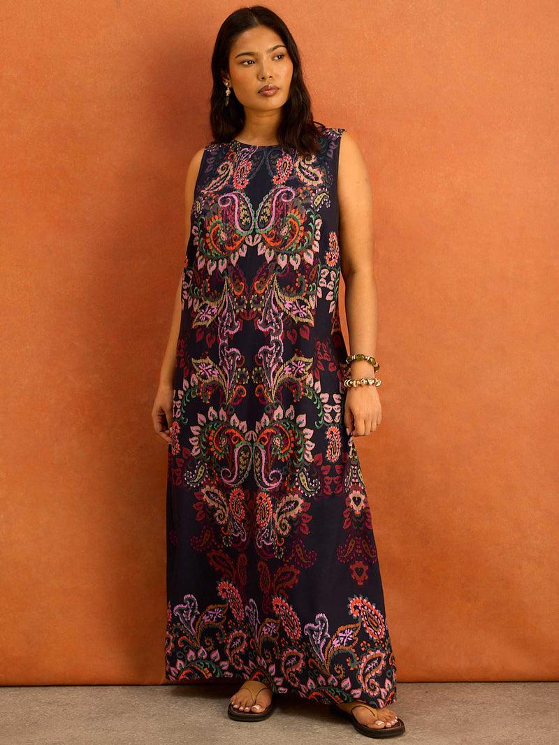 Black Paisley Print Maxi Dress