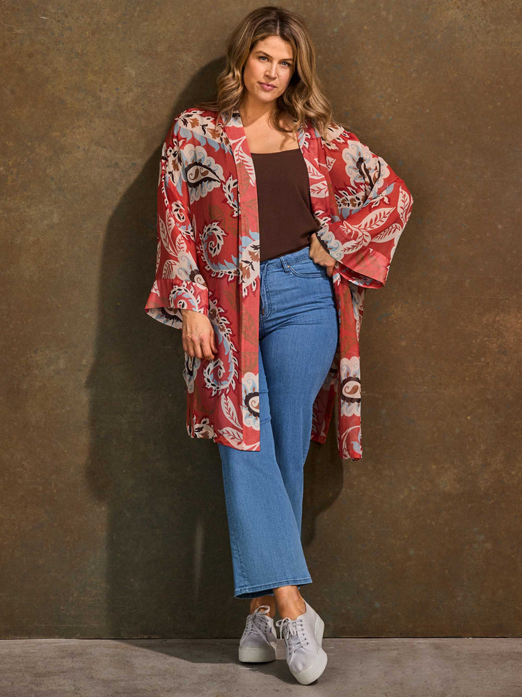 Plus Size Coral Paisley Print Kimono