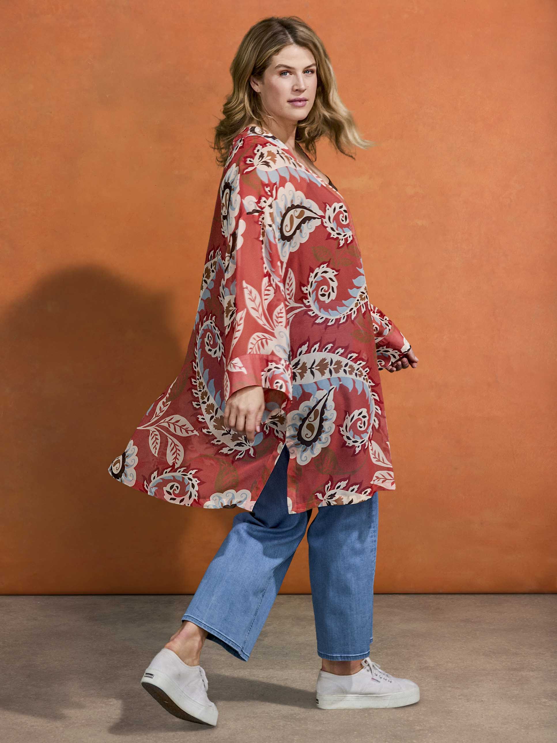 Coral Paisley Print Kimono Resort