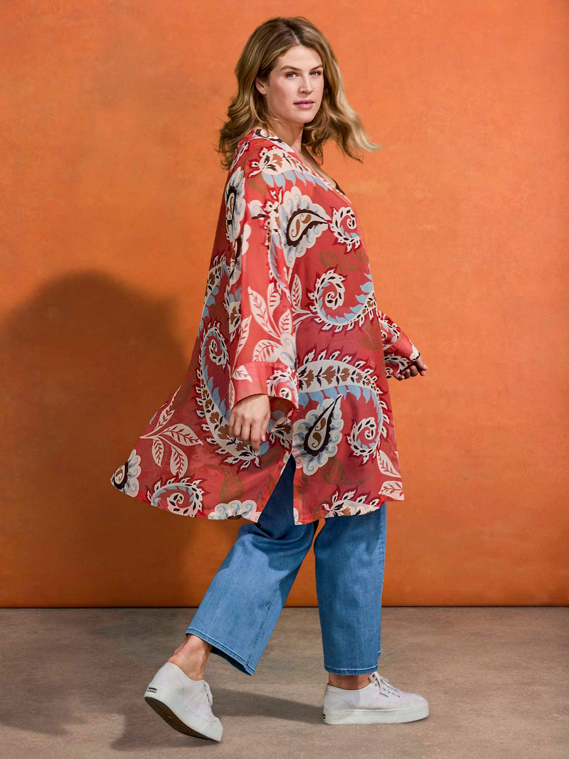 Coral Paisley Print Kimono Resort
