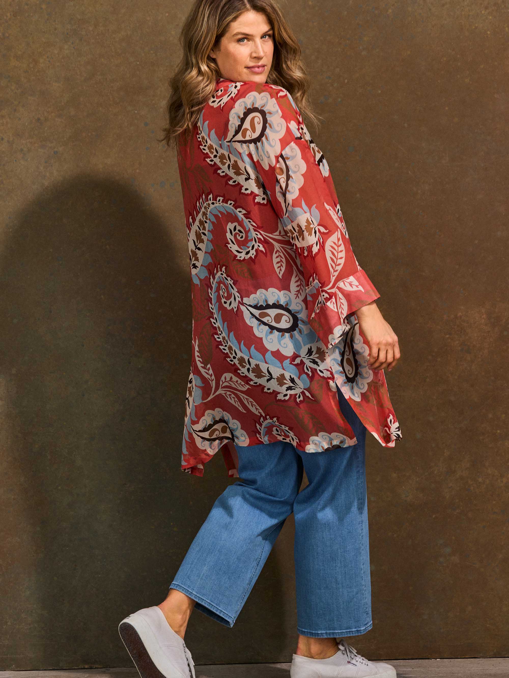 Plus Size Coral Paisley Print Kimono