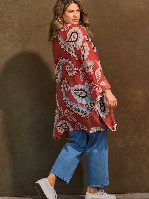 Plus Size Coral Paisley Print Kimono