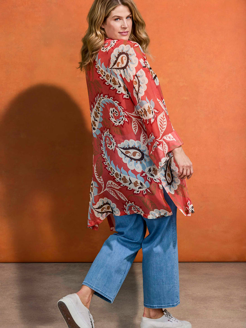 Coral Paisley Print Kimono Resort
