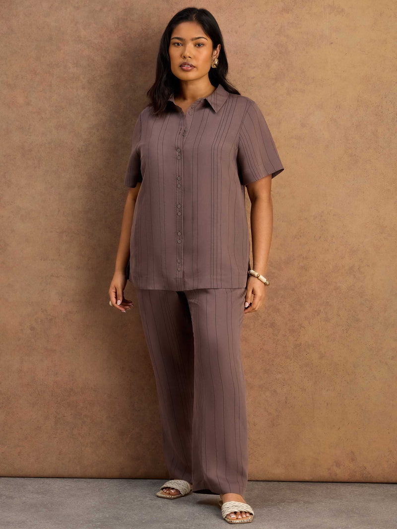 Brown Stripe Straight Leg Trouser With Modal