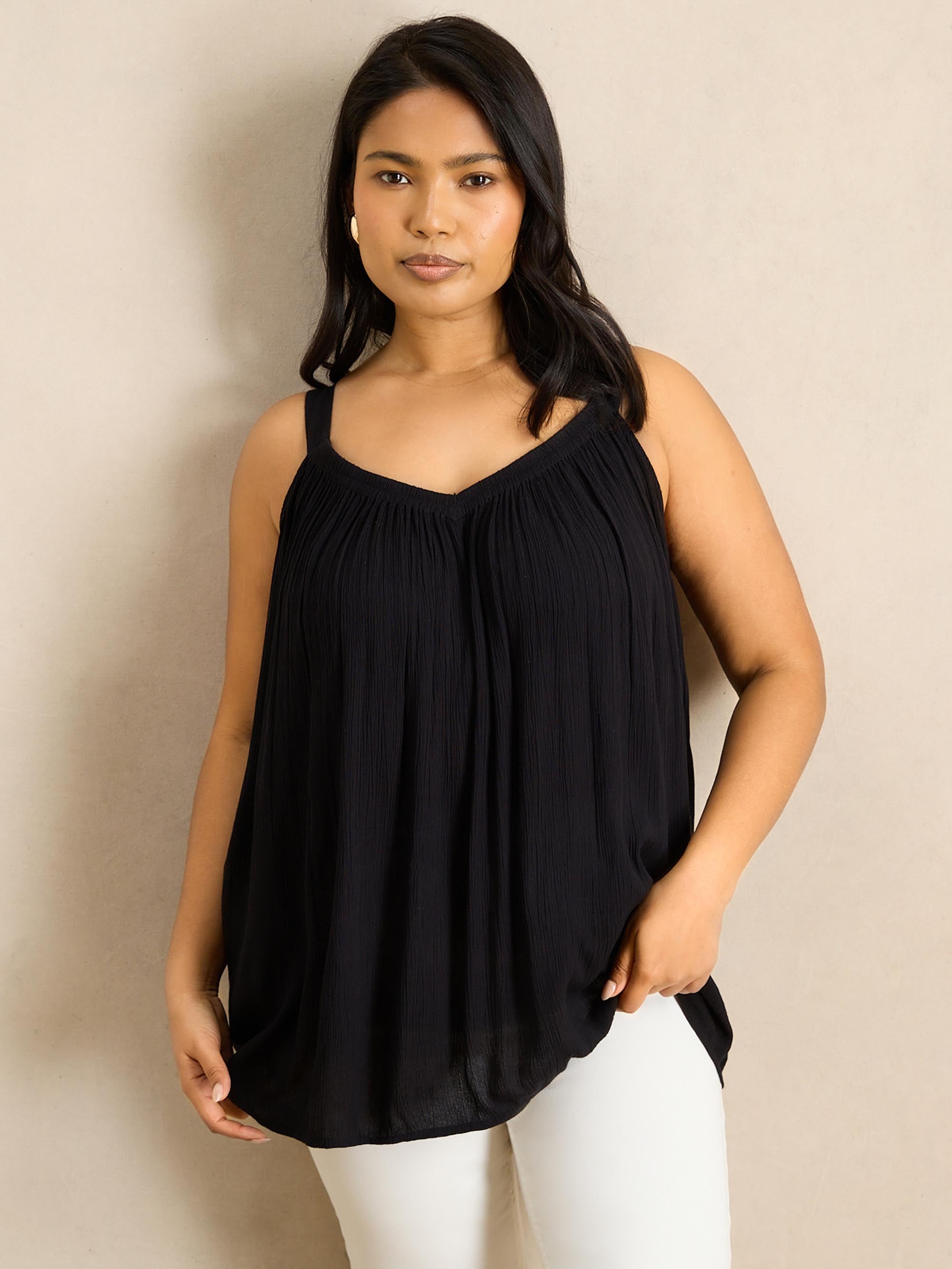 Black Crinkle Gathered Cami