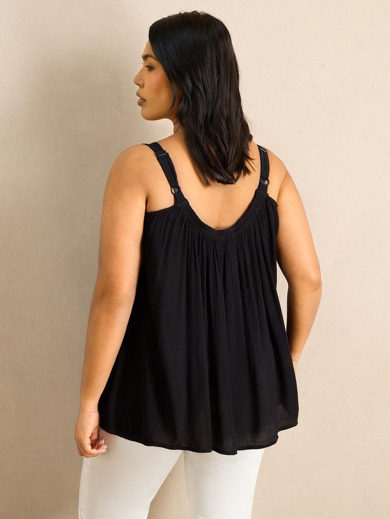 Black Crinkle Gathered Cami