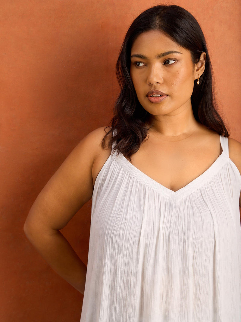 White Crinkle Gathered Cami