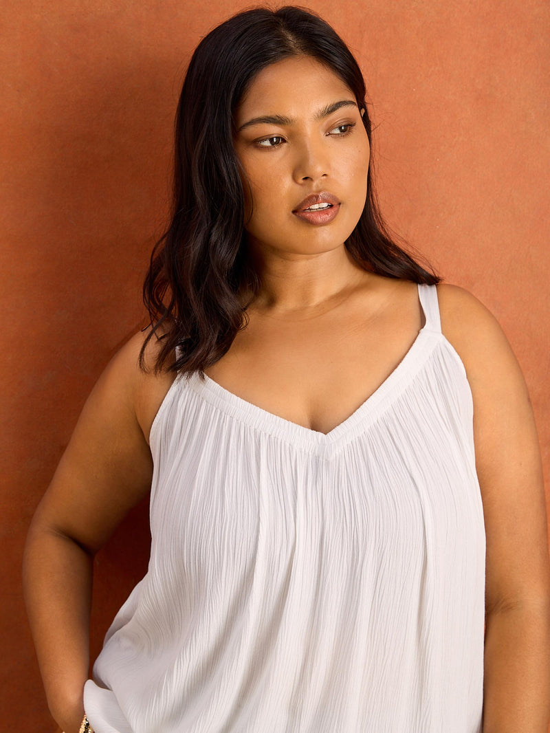 White Crinkle Gathered Cami