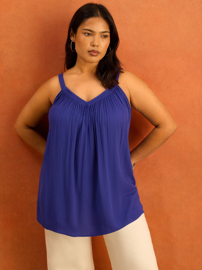 Blue Crinkle Gathered Cami