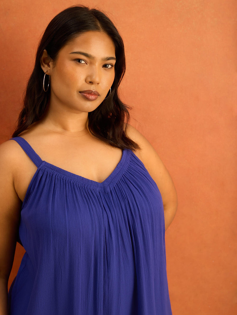 Blue Crinkle Gathered Cami