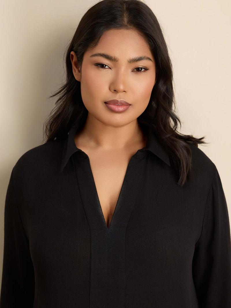 Black split Front Crinkle Tunic