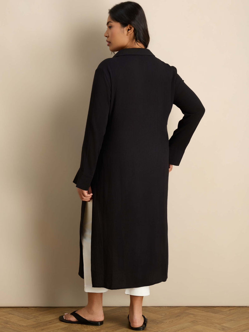 Black split Front Crinkle Tunic