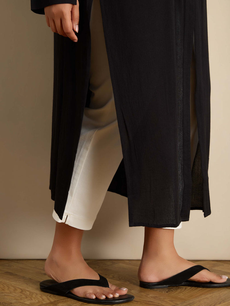 Black split Front Crinkle Tunic