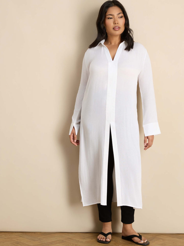 White Split Front Crinkle Tunic