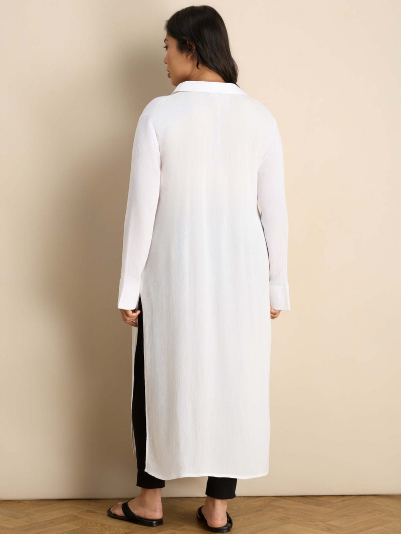 White Split Front Crinkle Tunic