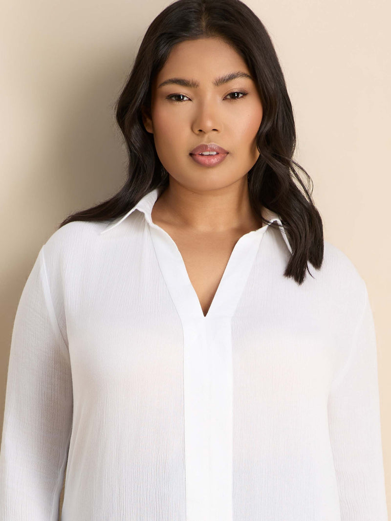 White Split Front Crinkle Tunic
