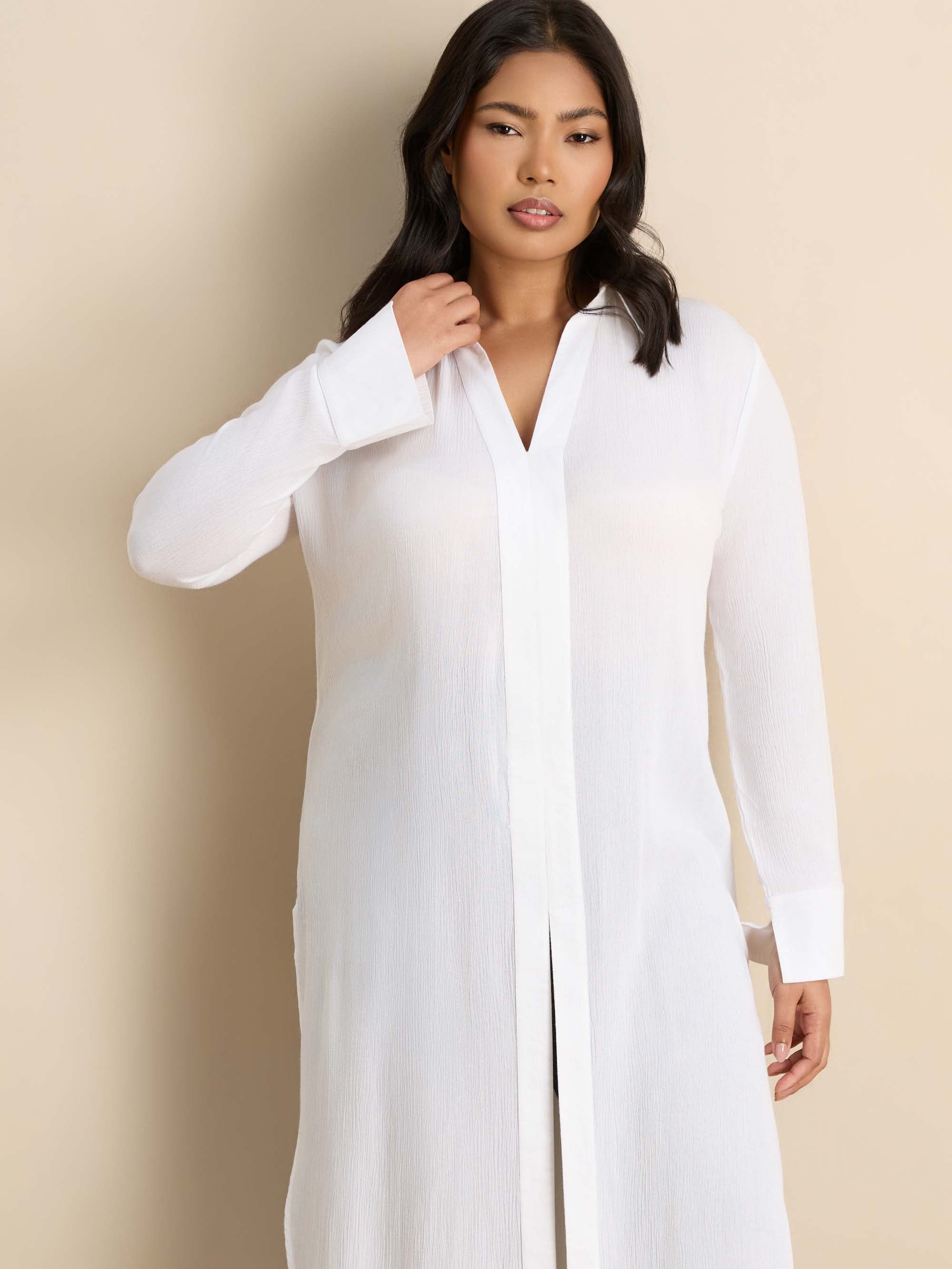 White Split Front Crinkle Tunic